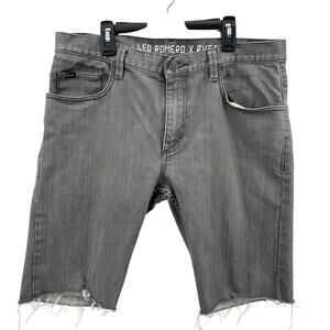 RVCA Leo Romero Jeans Short Mens 34 Gray Stretchy Denim Raw Hem Pockets Slim Fit